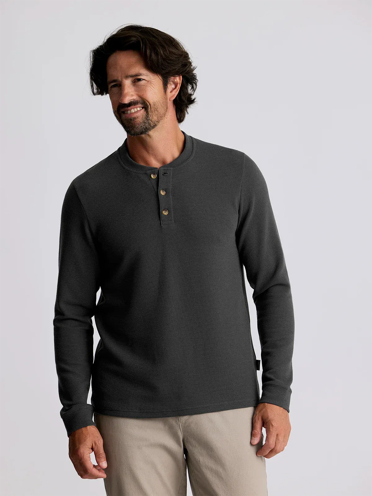 Free Fly Men's Waffle Long Sleeve Henley in Midnight