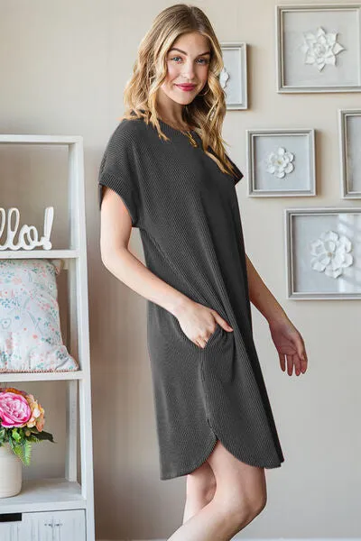 Full Size Ribbed Round Neck Short Sleeve Tee Dress