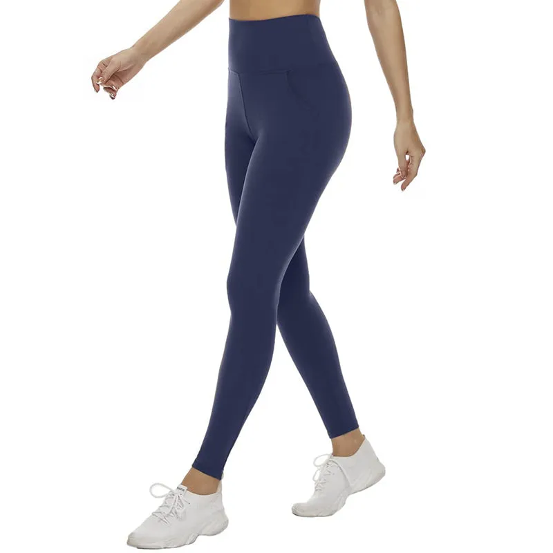 Fullsoft Navy Blue Womens Yoga Leggings With Pocket High Waisted Tummy Control Pants