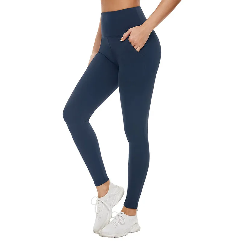 Fullsoft Navy Blue Womens Yoga Leggings With Pocket High Waisted Tummy Control Pants