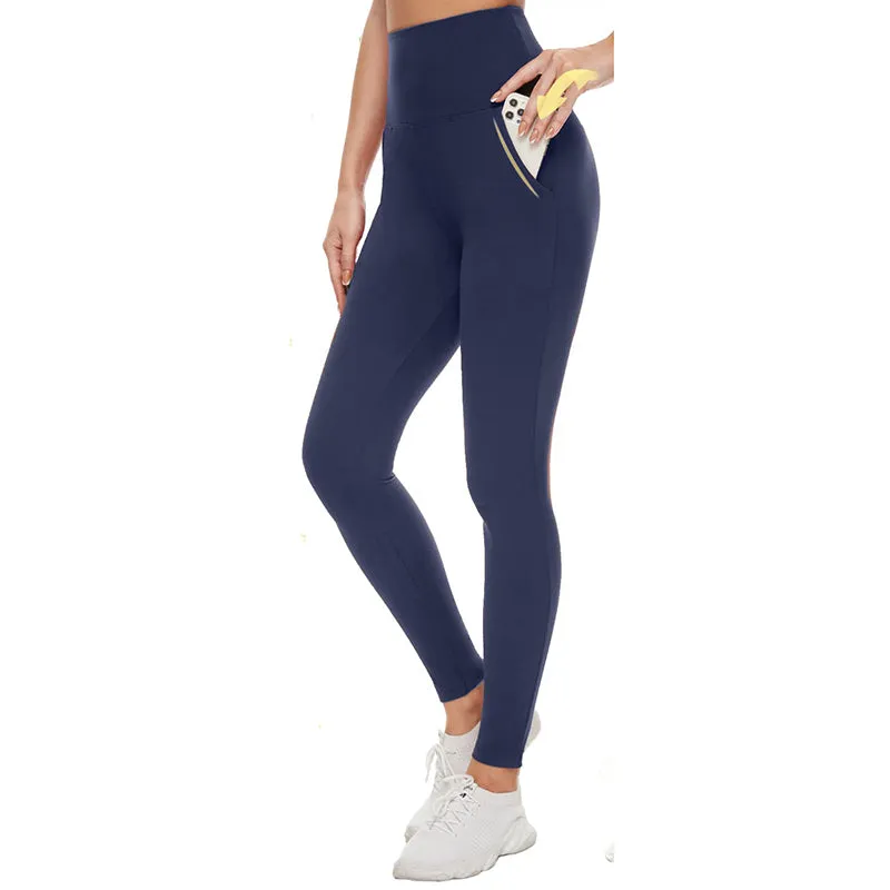 Fullsoft Navy Blue Womens Yoga Leggings With Pocket High Waisted Tummy Control Pants