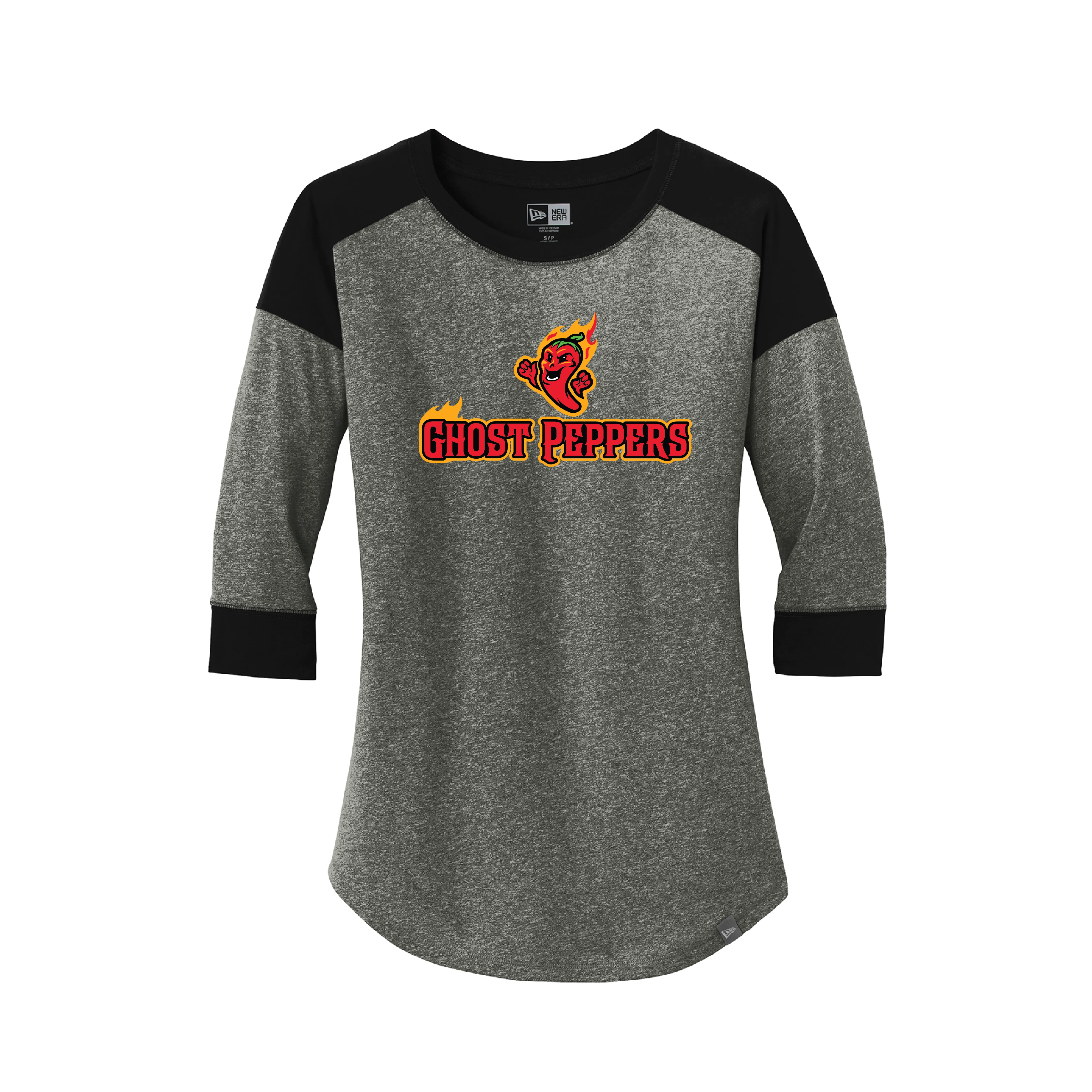 Ghost Peppers Women's Black Twist New Era® 3/4-Sleeve Baseball Raglan Tee