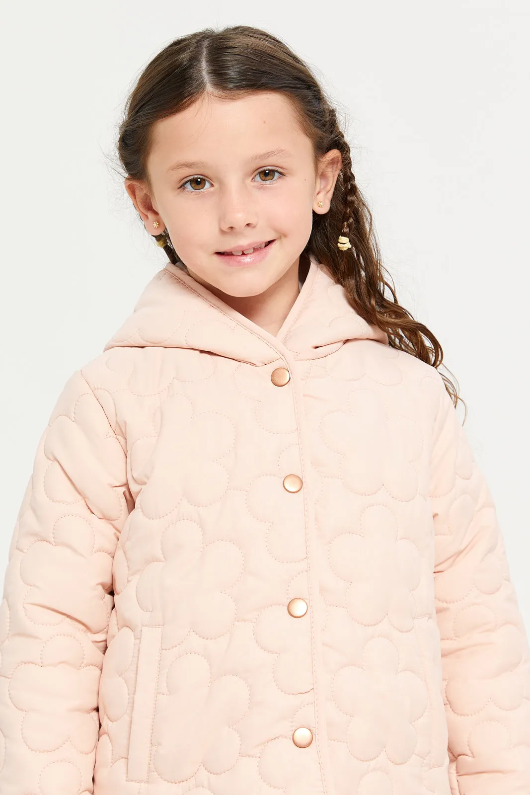 Girls Pink Embossed Jacket