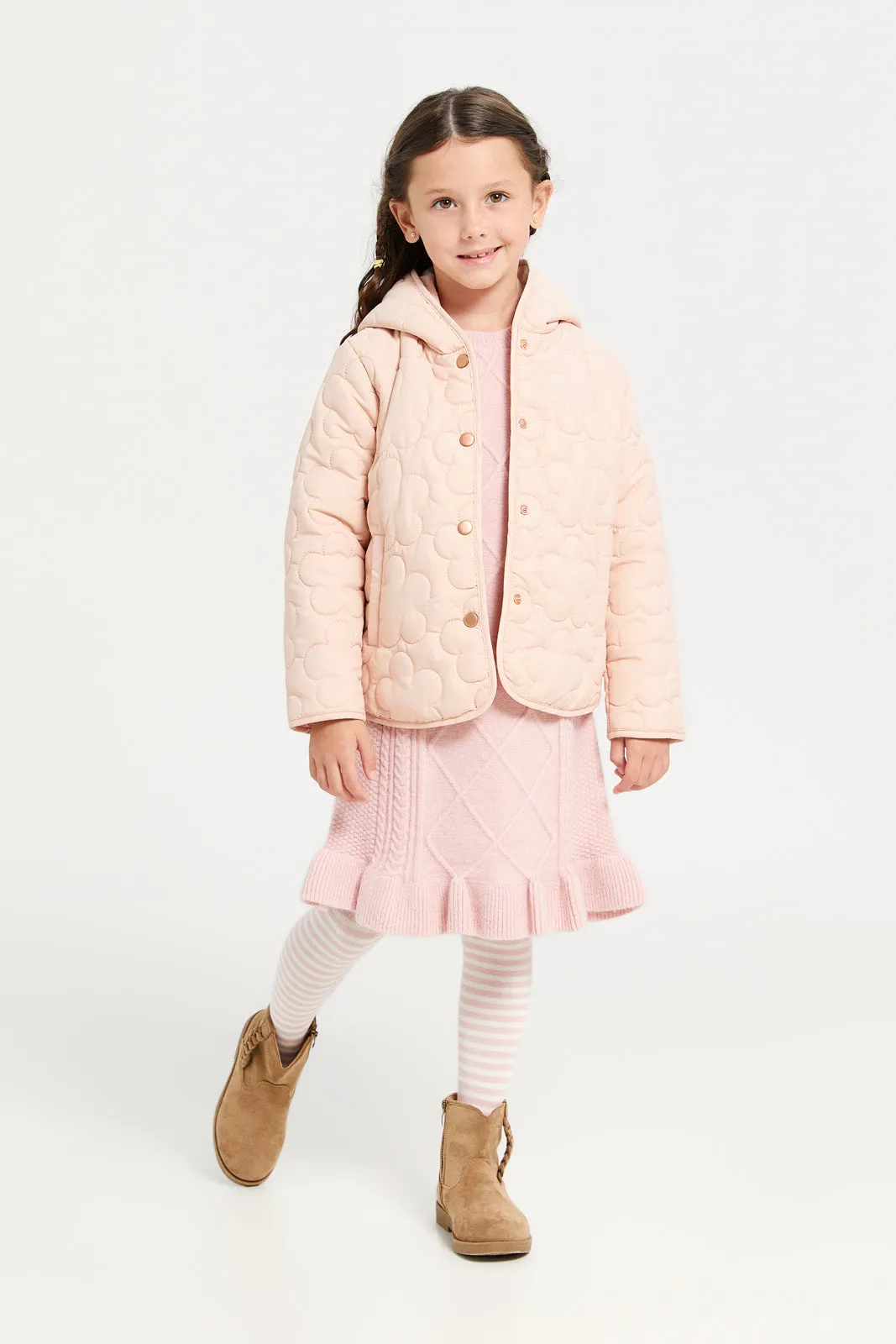 Girls Pink Embossed Jacket