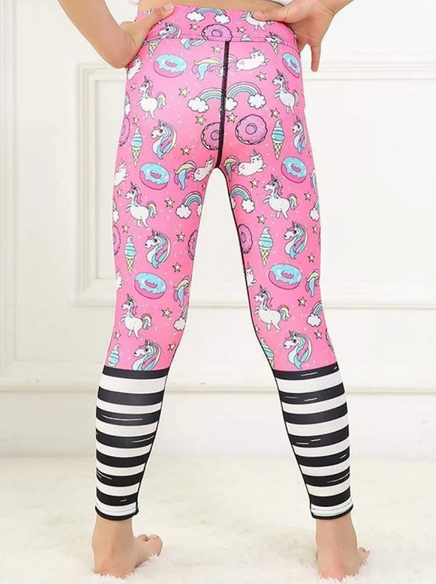 Girls Striped Unicorn Leggings (11 Style Options)