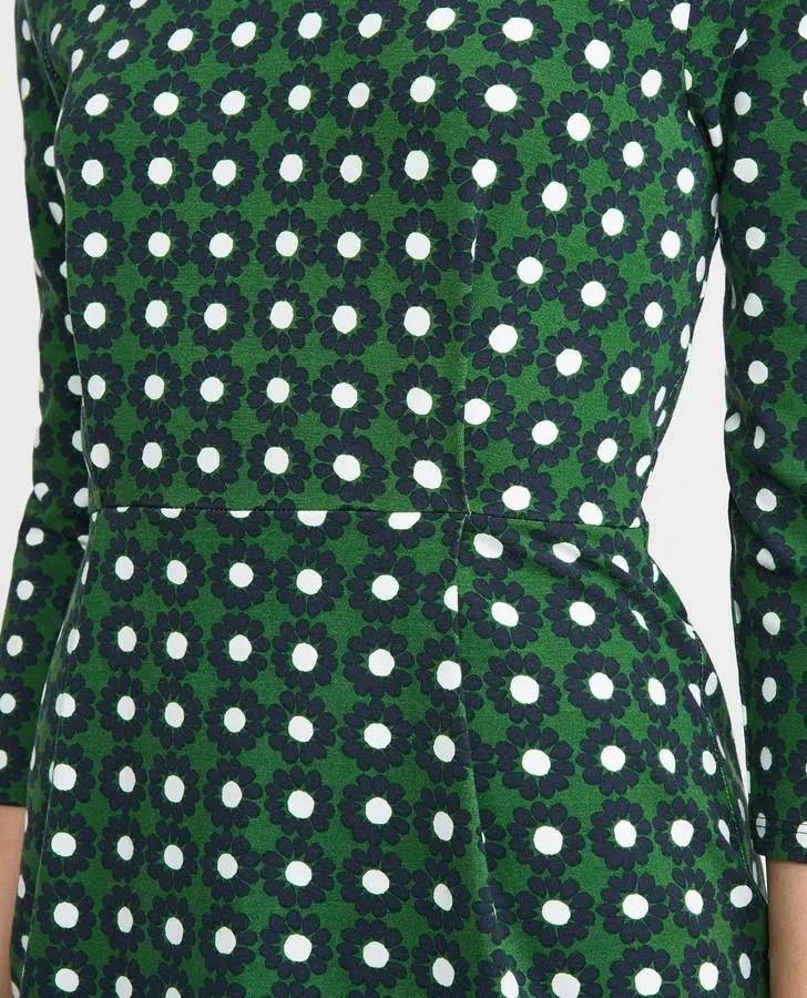 Green V-Neck Daisy Print Dress