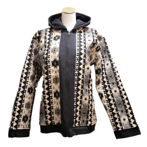 GRINGO FAIR TRADE Black & White AZTEC Hooded & Lined Jacket