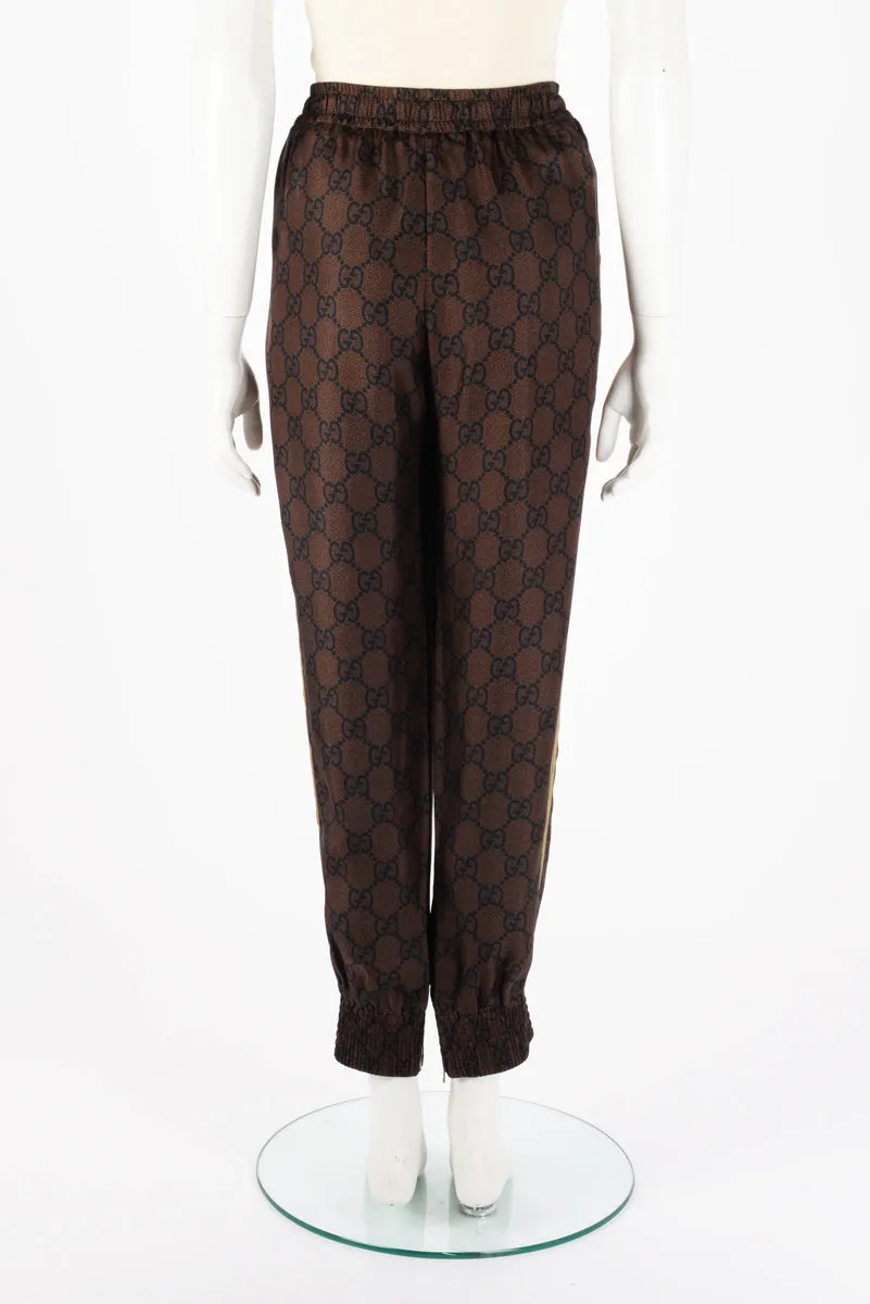 Gucci Brown Silk GG Supreme Trackpants XL