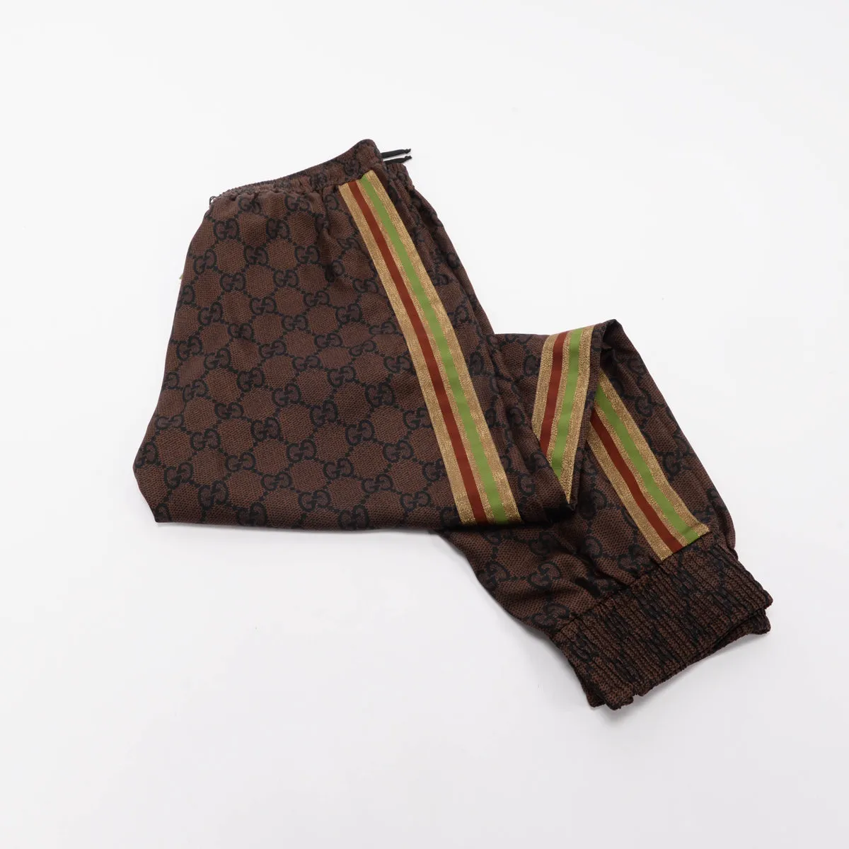 Gucci Brown Silk GG Supreme Trackpants XL