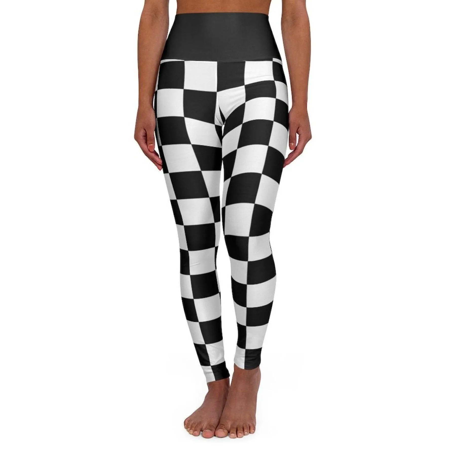 High Waisted Yoga Leggings, Black And White Checker Style Fitness