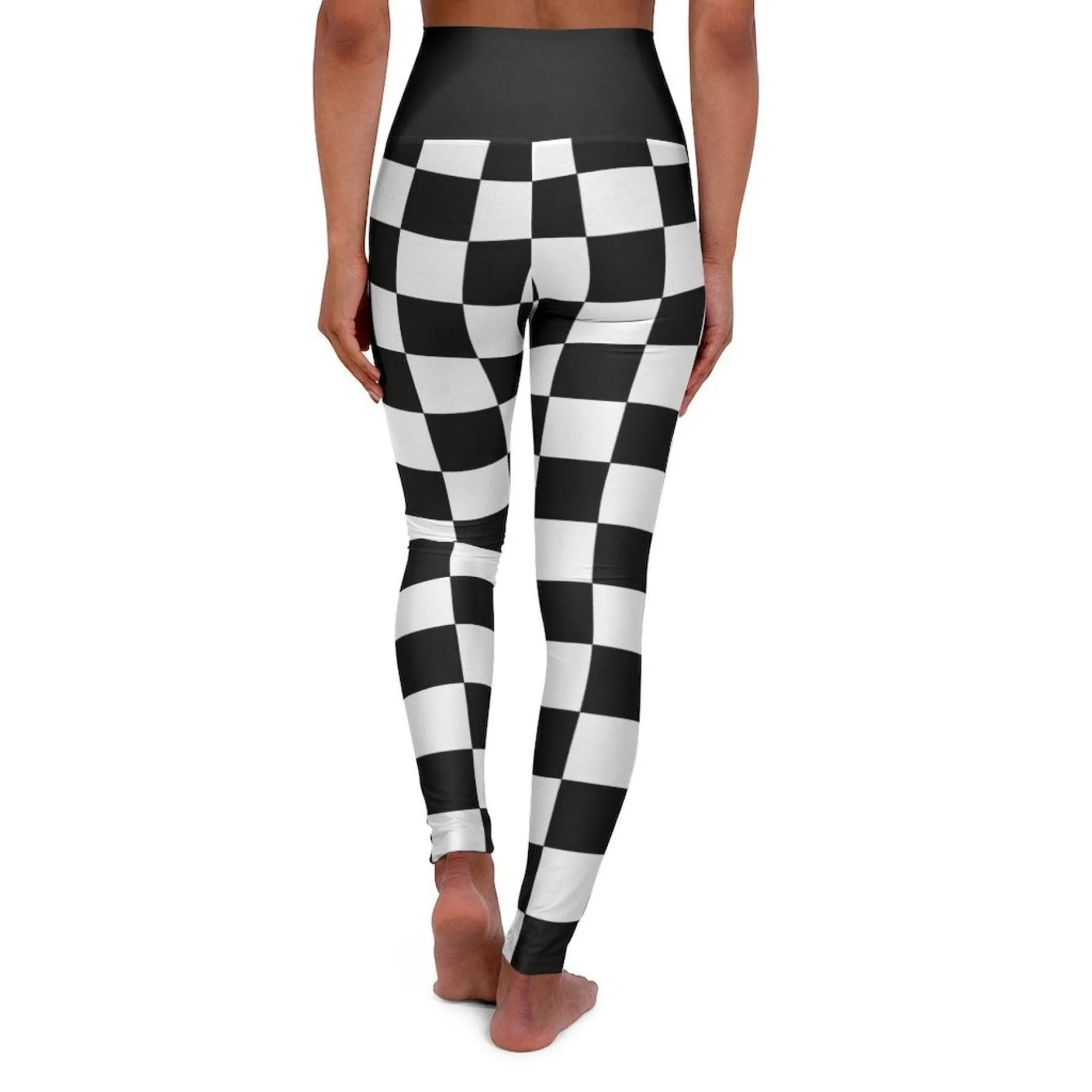 High Waisted Yoga Leggings, Black And White Checker Style Fitness