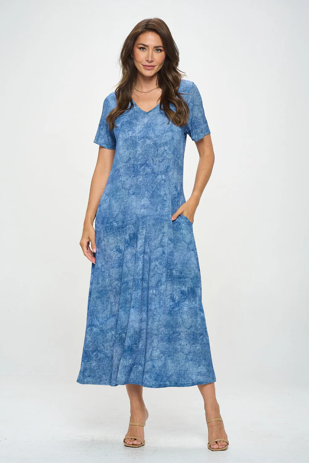 HIT V-Neck Long Dress W/Pockets-7085HT-SRD1-K-D003