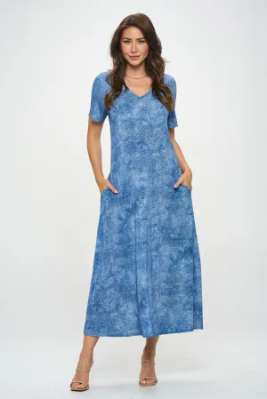 HIT V-Neck Long Dress W/Pockets-7085HT-SRD1-K-D003