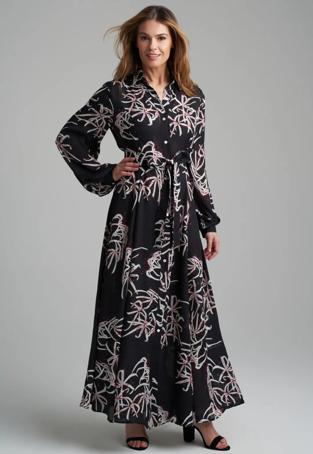 Holly Silk Shirtdress in Black Spider Lily