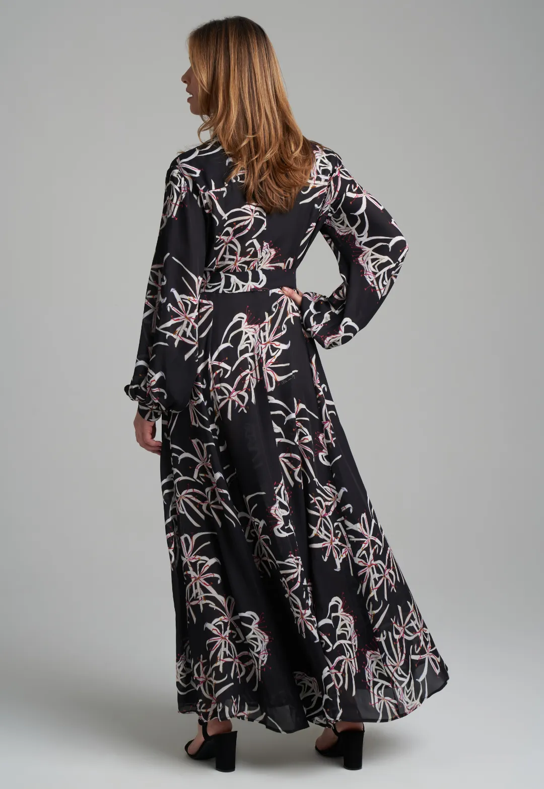 Holly Silk Shirtdress in Black Spider Lily