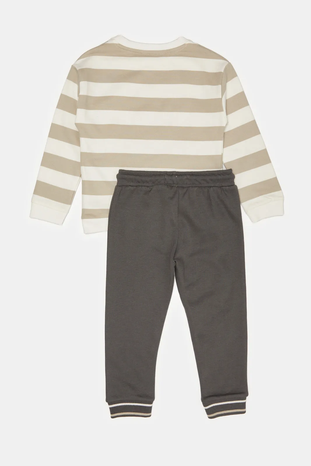 Infant Boys Cream And Brown Striped Jogging Suit Set (2 Piece)