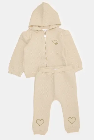 Infant Girls Ivory Hooded Jogging Suit (2 Piece)