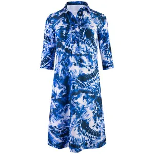 Jersey Shirtdress w/ 3/4 Sleeves in Admiral Tie Dye