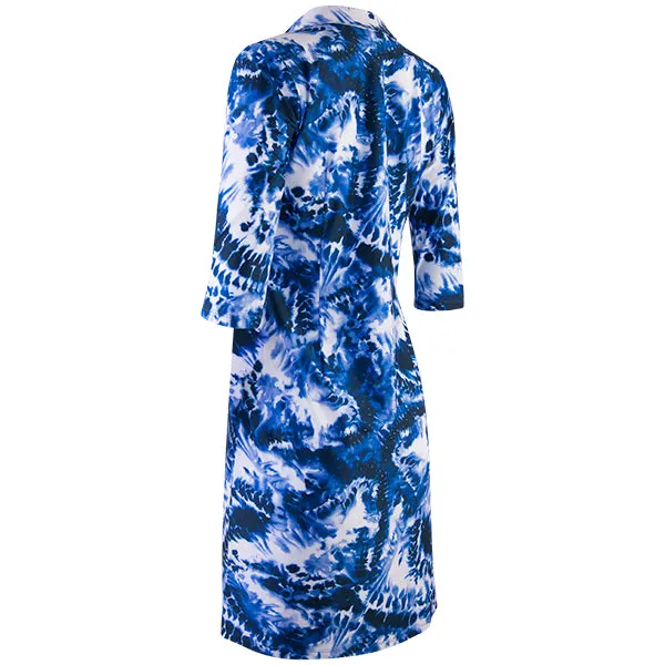 Jersey Shirtdress w/ 3/4 Sleeves in Admiral Tie Dye