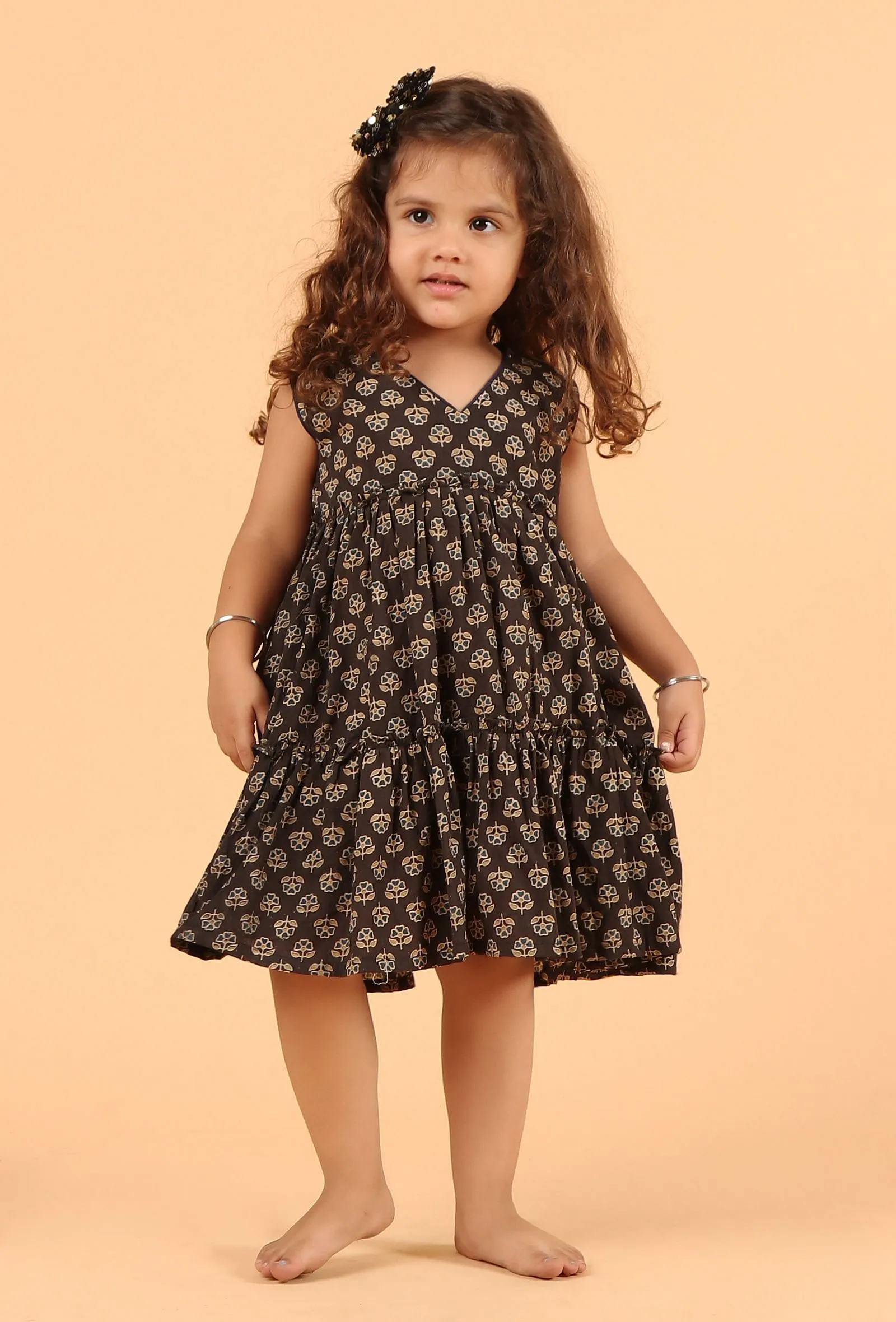 Kiya Black Ajrakh Print Cotton Dress