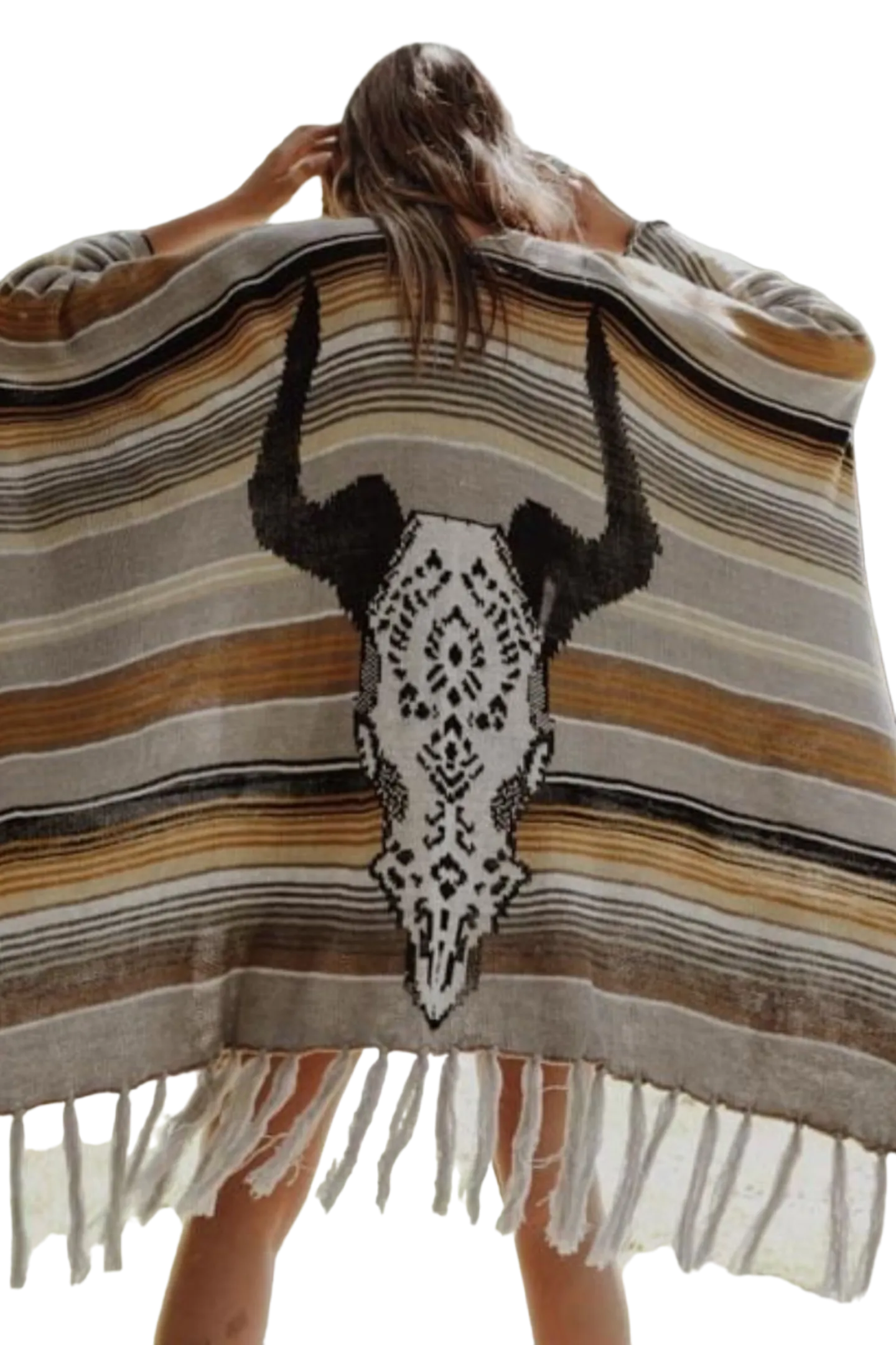 Leto Desert Wanderer Cow Skull Striped Poncho