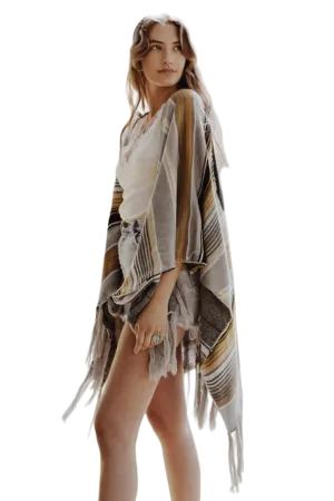 Leto Desert Wanderer Cow Skull Striped Poncho