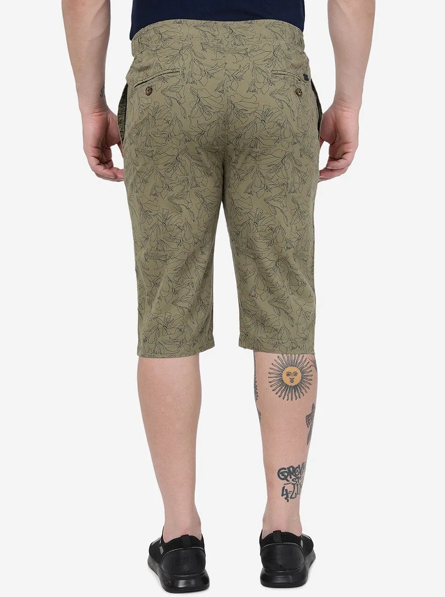 Light Olive Printed Slim Fit Capri | JadeBlue