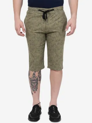 Light Olive Printed Slim Fit Capri | JadeBlue