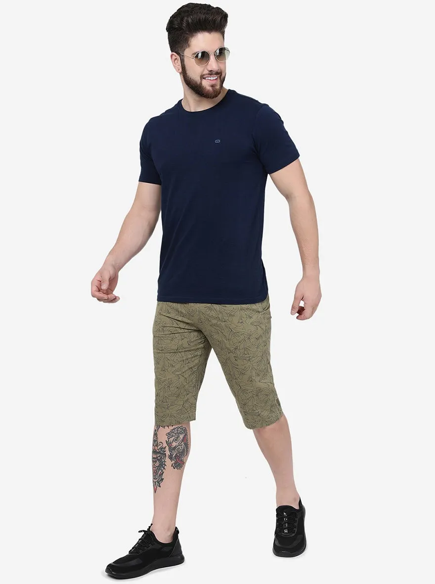 Light Olive Printed Slim Fit Capri | JadeBlue