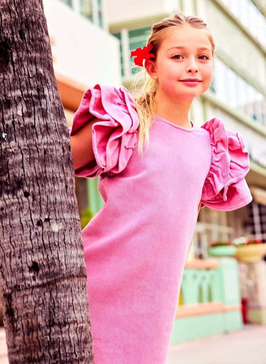 Lola   The Boys Pink Princess Ruffle Denim Dress