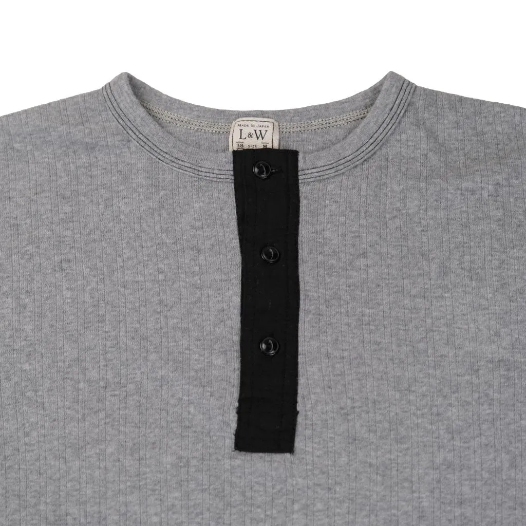 Loop & Weft Smooth Drop Needle Rib Knit L/S Henley (Gray)