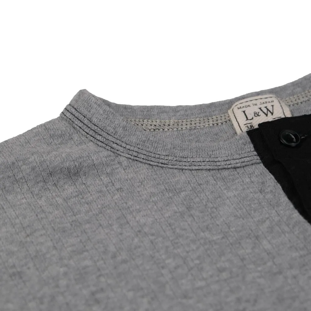 Loop & Weft Smooth Drop Needle Rib Knit L/S Henley (Gray)