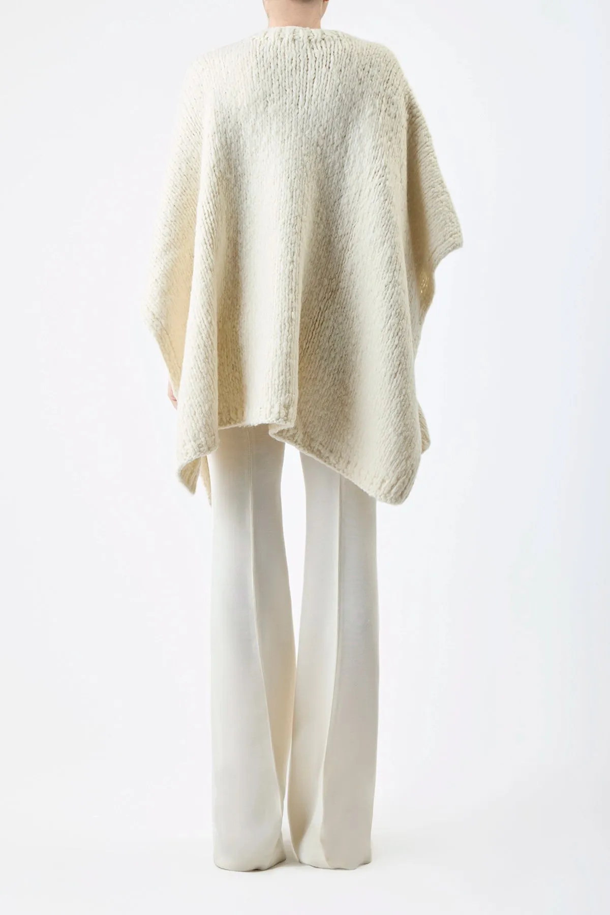 Lyla Knit Poncho in Ivory Welfat Cashmere