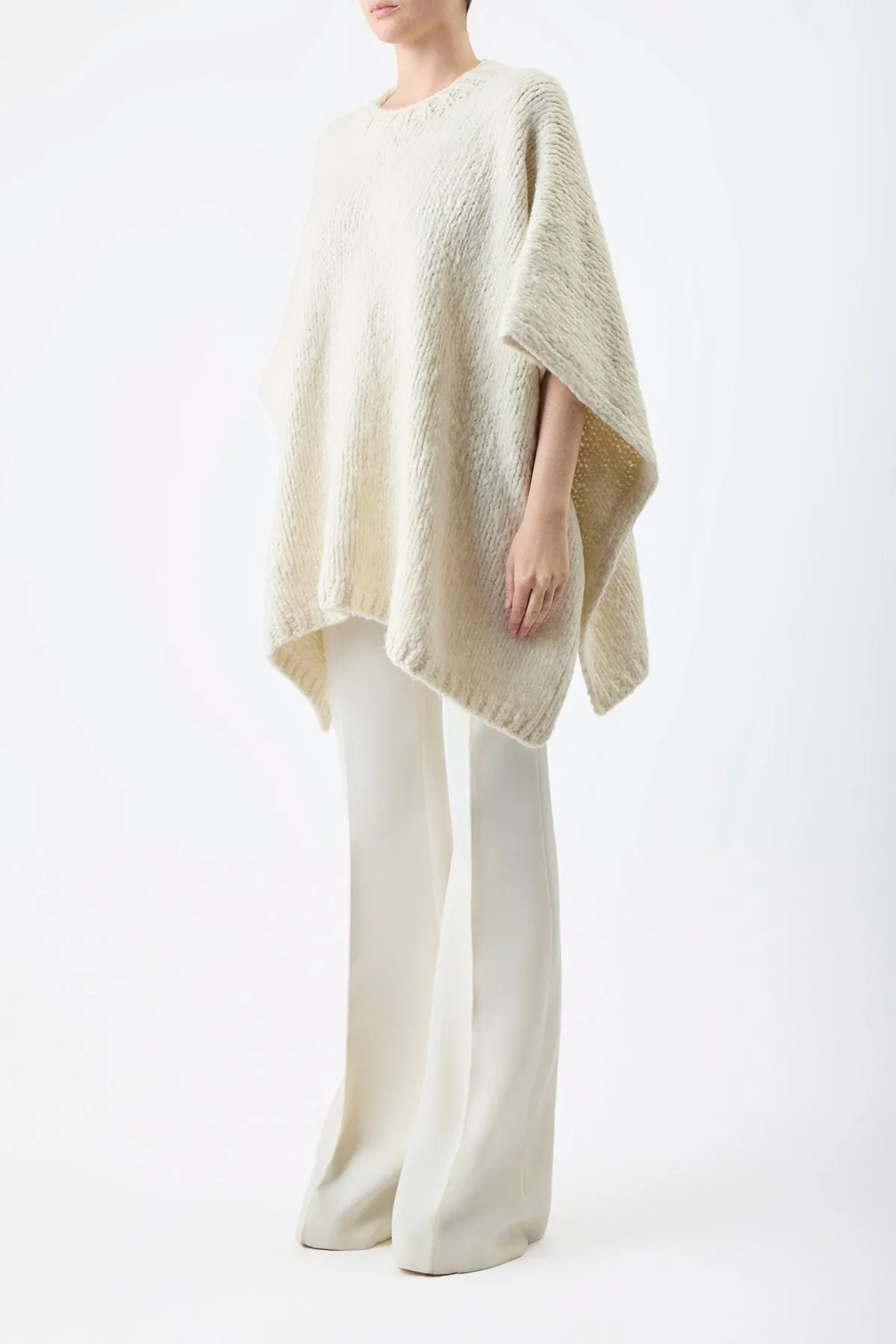 Lyla Knit Poncho in Ivory Welfat Cashmere