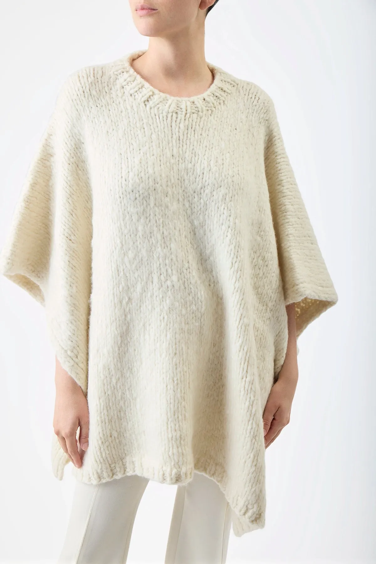 Lyla Knit Poncho in Ivory Welfat Cashmere