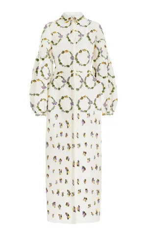 Mauri Embroidered Shirtdress in Ivory Linen Silk