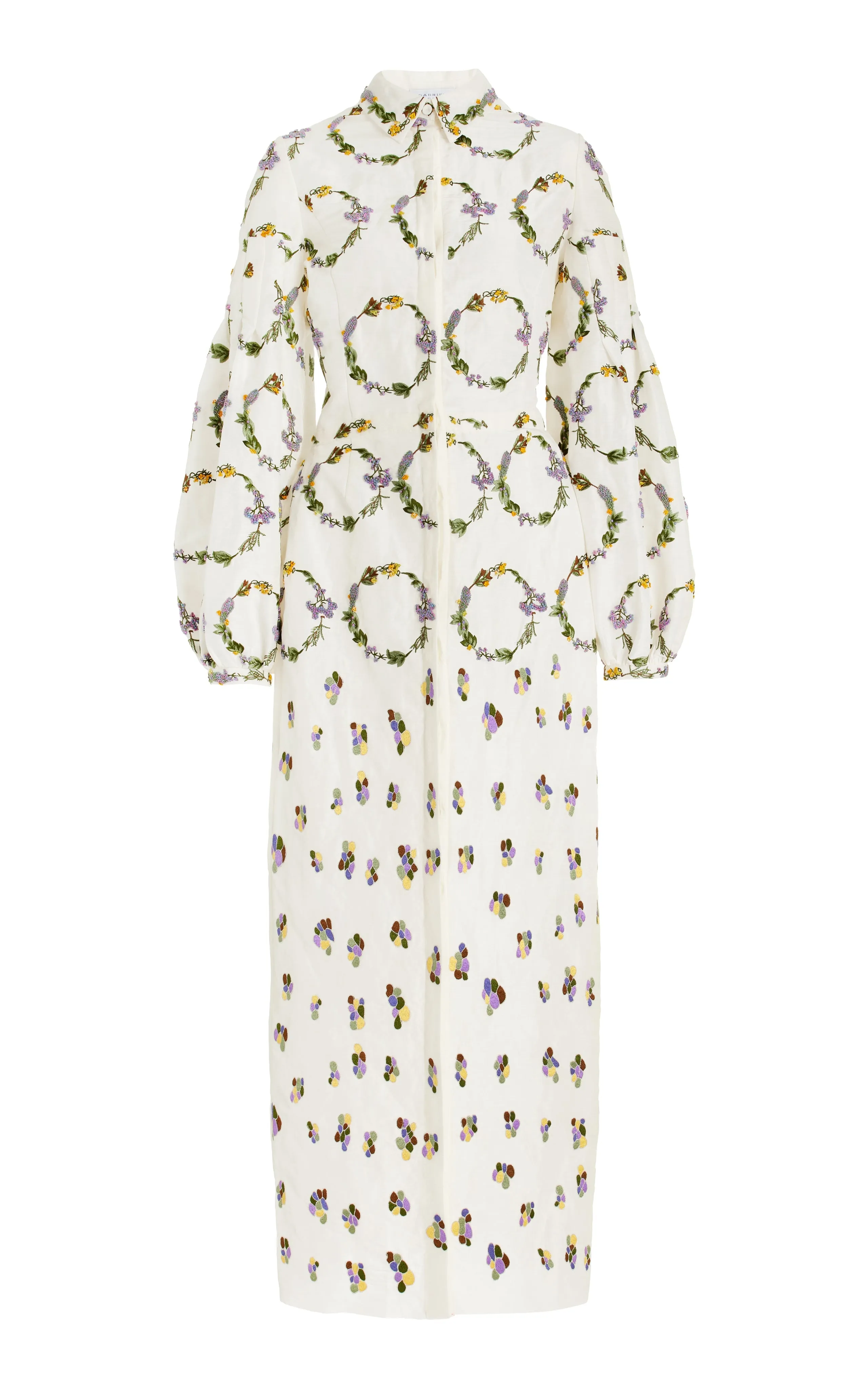 Mauri Embroidered Shirtdress in Ivory Linen Silk