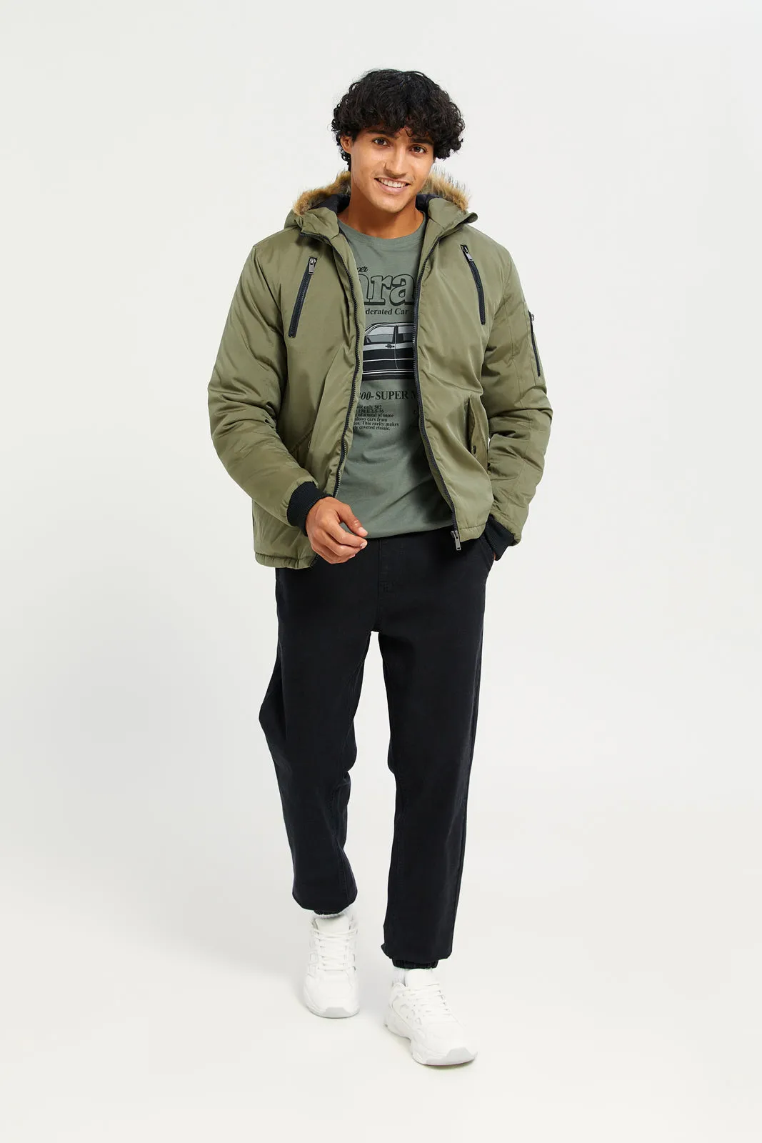 Men Green Hooded Jacket