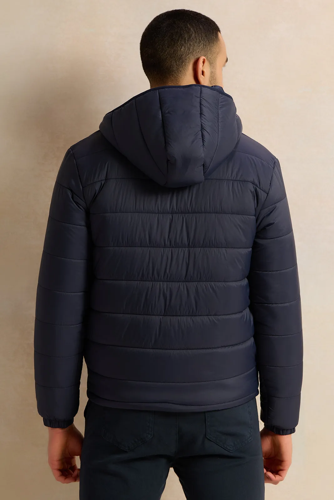 Men Navy Long Sleeve Puffer Jacket