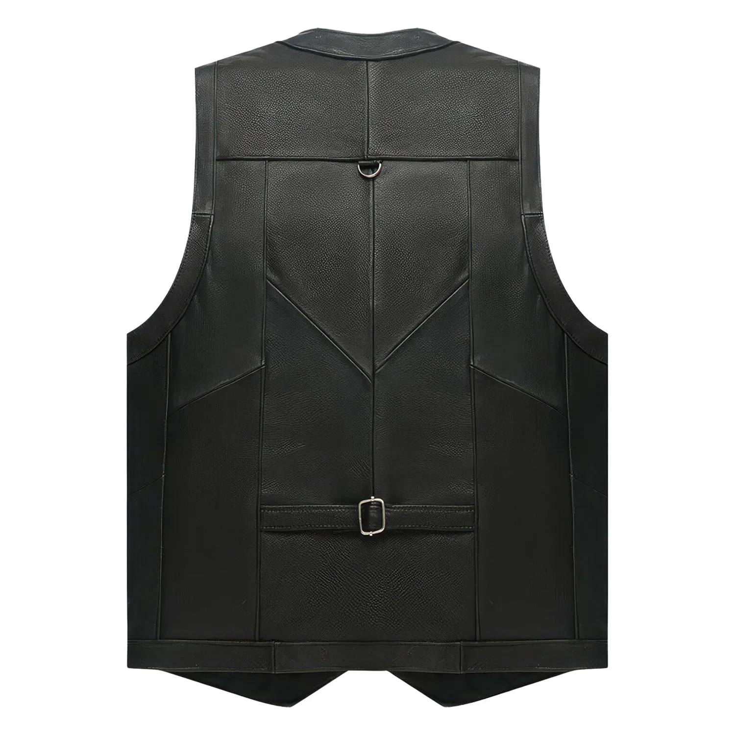 Men’s Black Biker Genuine Cowhide V-Neck Cafe Racer Vest Multi Pockets Motorcycle Sporty Racer Leather Waistcoat