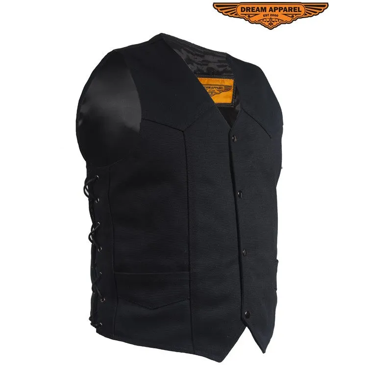 Mens Black Canvas Motorcycle Vest