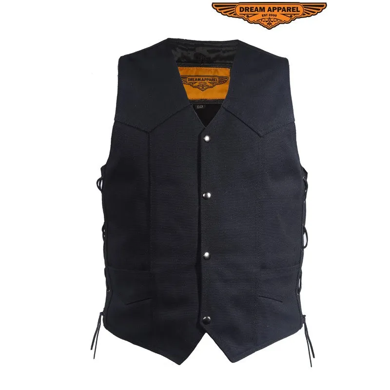 Mens Black Canvas Motorcycle Vest