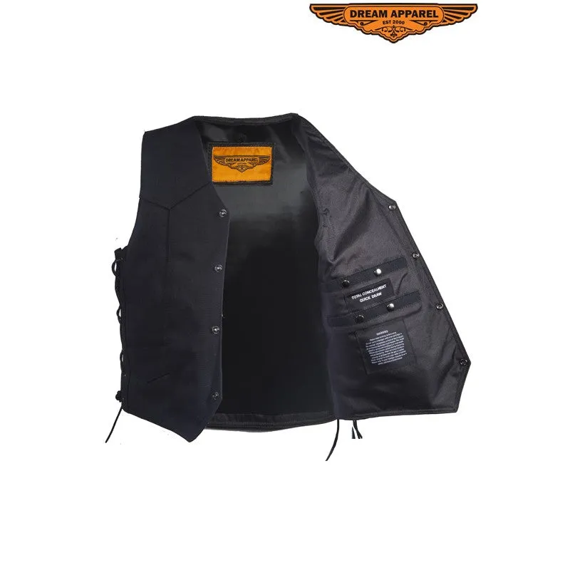 Mens Black Canvas Motorcycle Vest