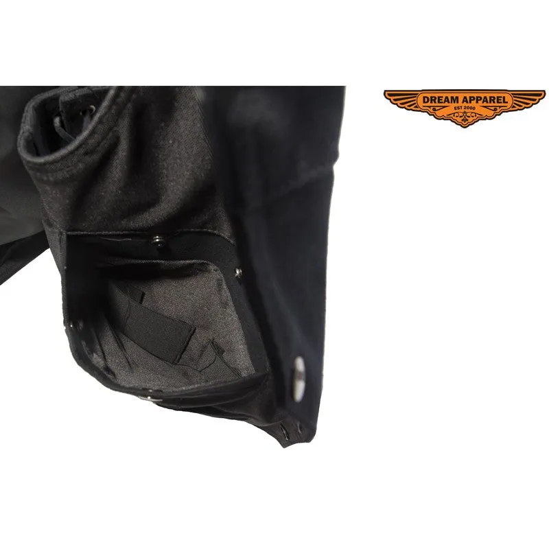 Mens Black Canvas Motorcycle Vest