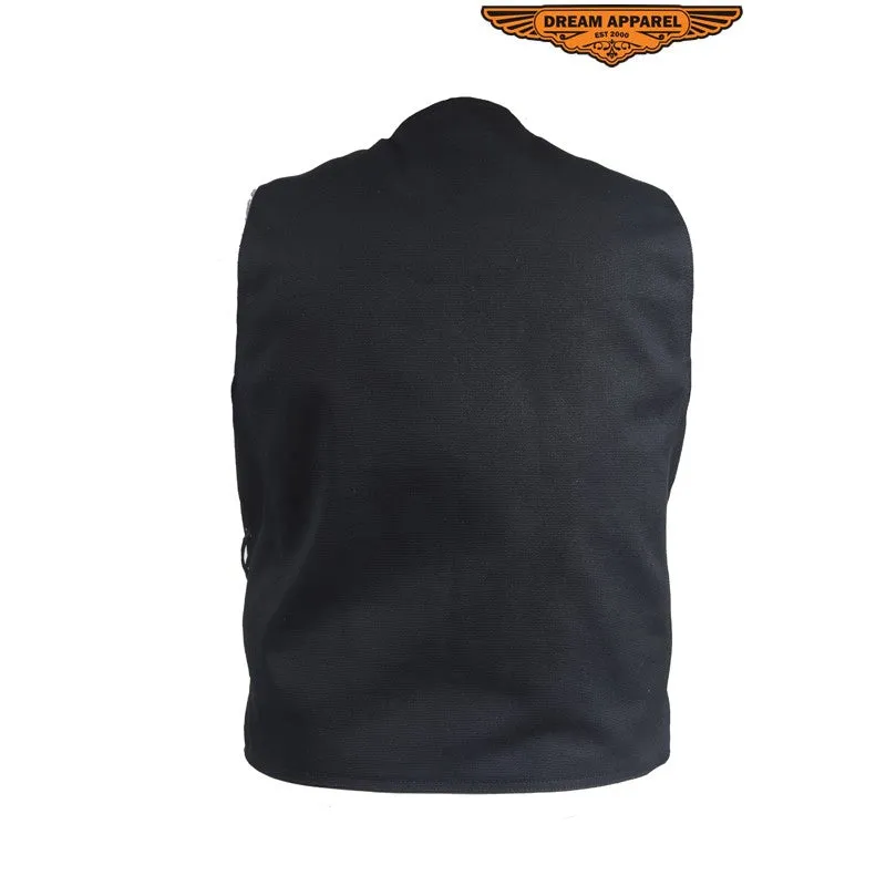 Mens Black Canvas Motorcycle Vest