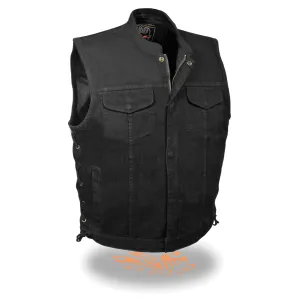 Men's Side Lace Denim Club Vest w/ Hidden Zipper