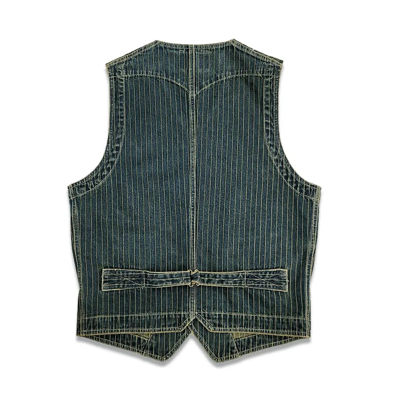 Men's Striped V-neck Denim Vest