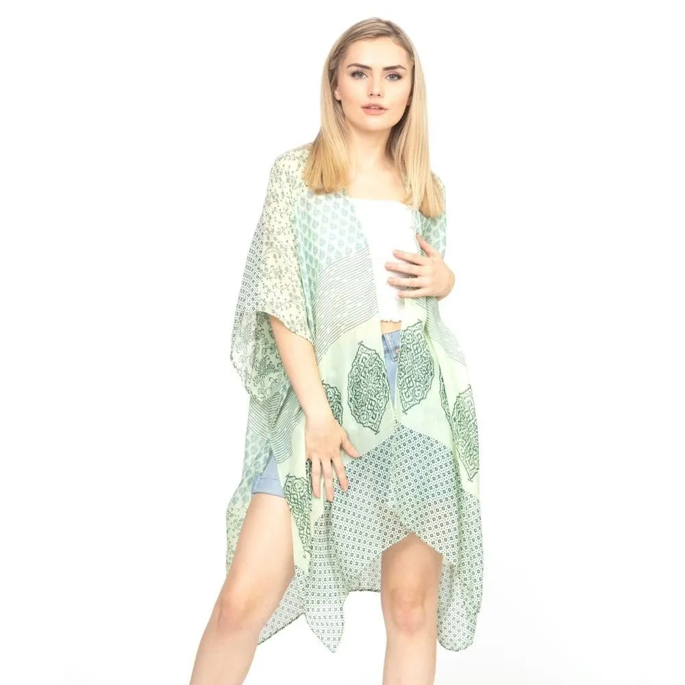 MS0174 Multi Pattern Bohemian Print Summer Beach Kimono