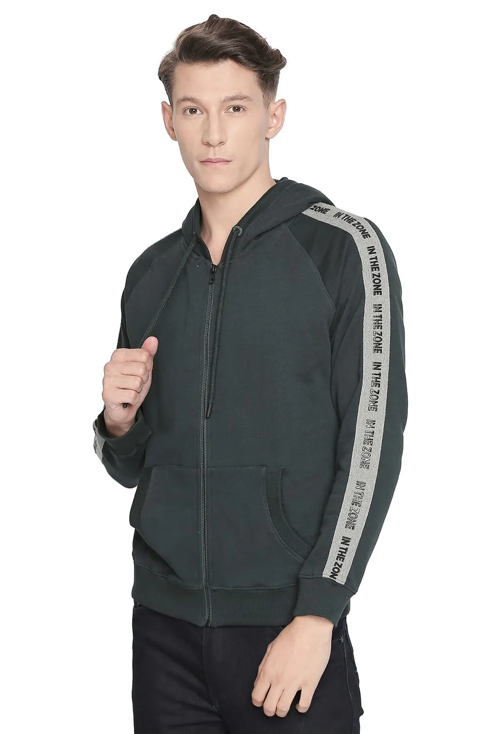 Muscle Fit Raglan Hooded Knit Jacket