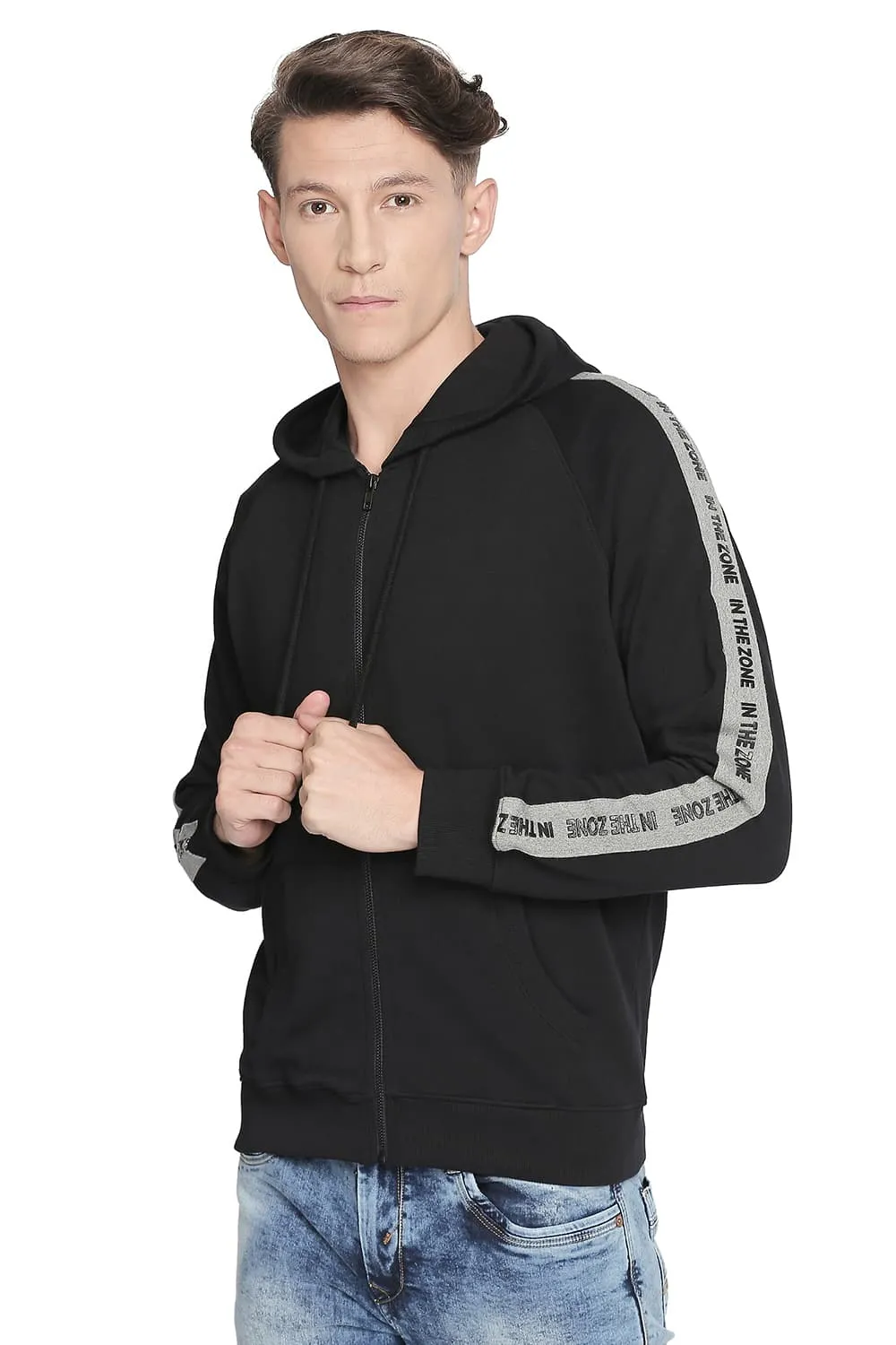 Muscle Fit Raglan Hooded Knit Jacket